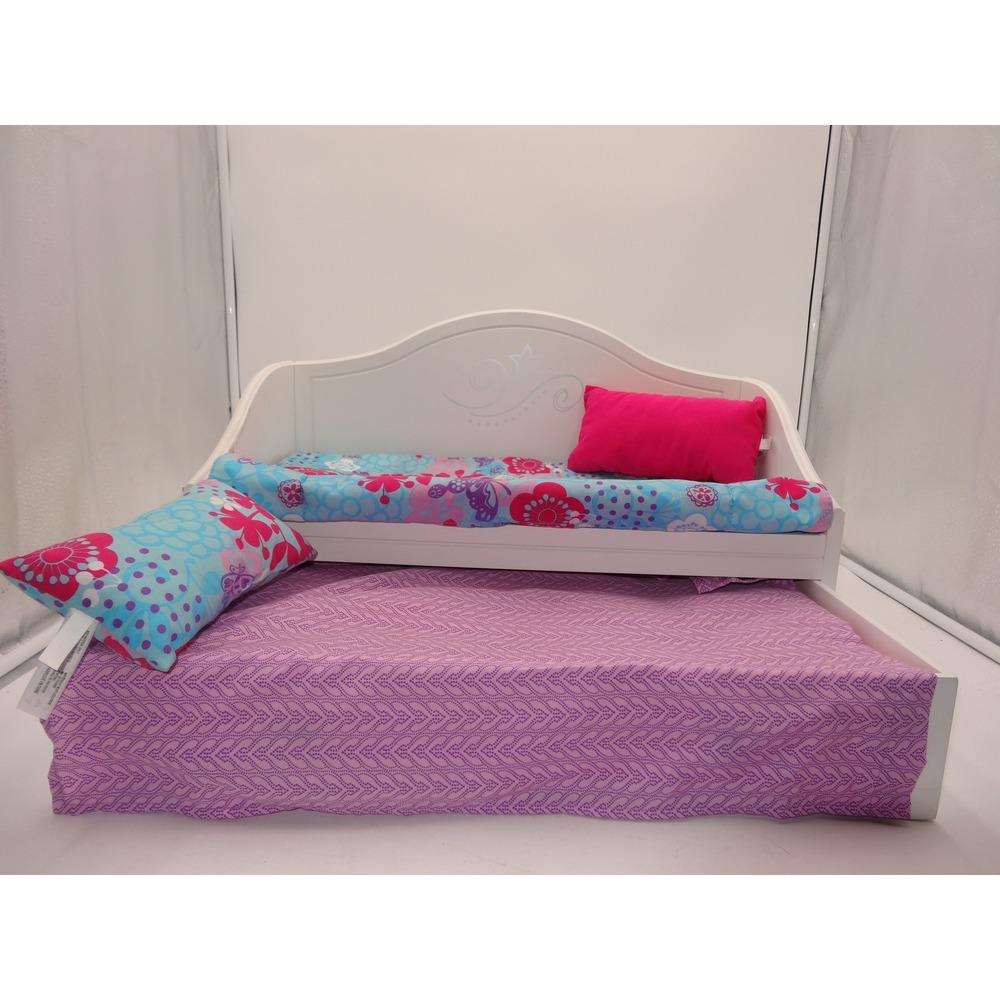 American Girl Truly Me Dreamy Daybed Trundle White Bed Pink and Blue Bedding Lot